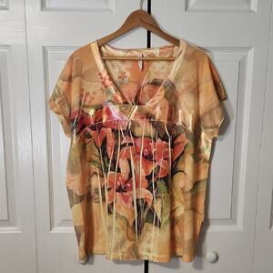 Vintage Susan Lawrence Woman Floral Silky Top Size 1X Art To Wear Fairycore